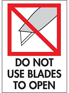 International Safe Handling Labels - "Do Not Use Blades to Open", 3 x 4"