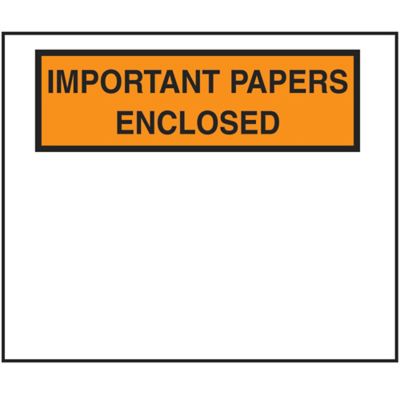 Enveloppes de bordereau d'expédition – « Important Papers Enclosed », 10 x  12 po, orange S-3471 - Uline