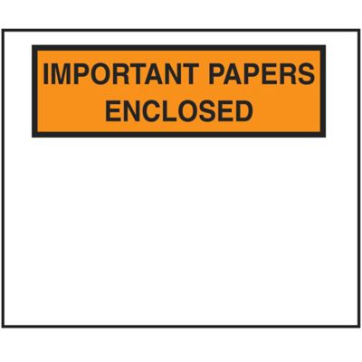 Enveloppes de bordereau d'expédition – « Important Papers Enclosed », 10 x 12 po, orange