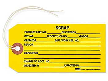 Inspection Tags - "Scrap", Pre-strung, Yellow S-3554YPS