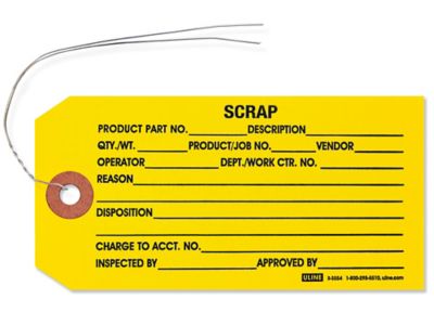 1Part Inspection Tags "Scrap", Prewired, Yellow S3554YPW Uline