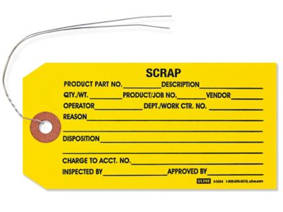 1-Part Inspection Tags - "Scrap", Pre-wired, Yellow S-3554YPW