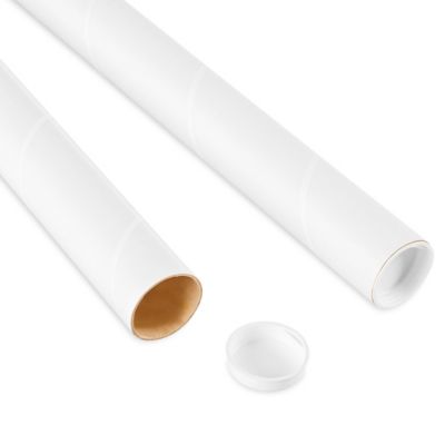 Tubeequeen Heavy Duty White Mailing Tubes with End Caps - Art Shipping Tubes for Document Storage, 3 inch x 36 inch Useable Diameter and Length