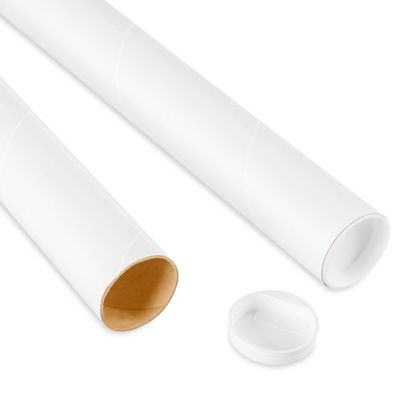 White Mailing Tubes with Caps, 2D x 30L usable length (12 Pack