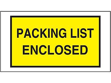 "Packing List Enclosed" Full-Face Envelopes - Yellow, 5 1/2 x 10"