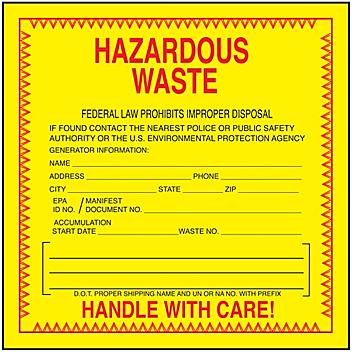 "Hazardous Waste" Labels - 6 x 6" S-369