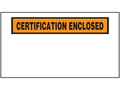 Enveloppes de bordereau d'expédition – « Certification Enclosed », orange, 5 1/2 x 10 po