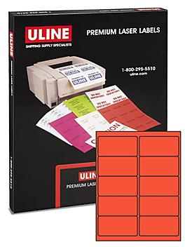 Uline Laser Labels - Fluorescent Red, 4 x 2" S-3847R