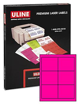 Uline Laser Labels - Fluorescent Pink, 4 x 3 1/3" S-3848P
