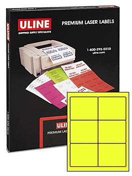 Uline Laser Labels - Fluorescent Yellow, 4 x 3 1/3" S-3848Y