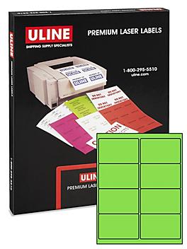Uline Laser Labels - Fluorescent Green, 4 x 2 1/2" S-5048G