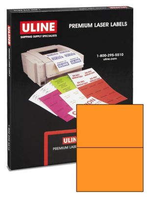 Uline Laser Labels - Fluorescent Orange, 8 1/2 x 5 1/2