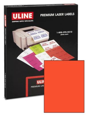 Uline Laser Labels - Fluorescent Red, 8 1/2 x 11" S-5050R
