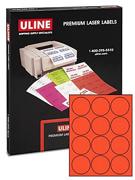 Uline Circle Laser Labels - Fluorescent Red, 2 1/2" S-5051R
