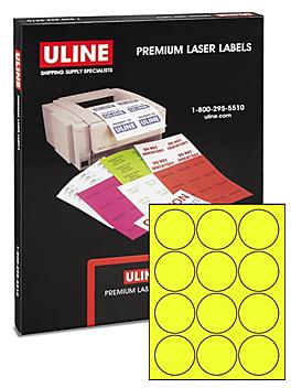 Uline Circle Laser Labels - Fluorescent Yellow, 2 1/2" S-5051Y