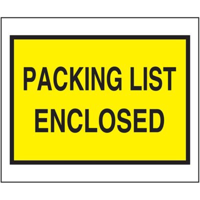 Enveloppes à fenêtre complète – « Packing List Enclosed », 10 x 12 po, jaune