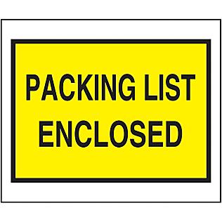 "Packing List Enclosed" Full-Face Envelopes - Yellow, 7 1/2 x 5 1/2"