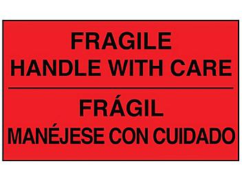 Bilingual English/Spanish Labels - "Fragile/Handle with Care", 3 x 5" S-5335
