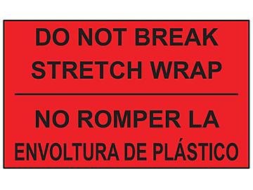 Bilingual English/Spanish Labels - "Do Not Break Stretch Wrap", 3 x 5"