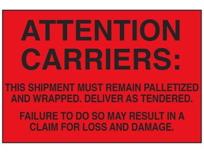 Étiquettes Adhésives Pour Protection De Palettes Attention Carriers Must Remain Palletized 9963