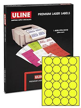 Uline Circle Laser Labels - Fluorescent Yellow, 1 2/3" S-5490Y