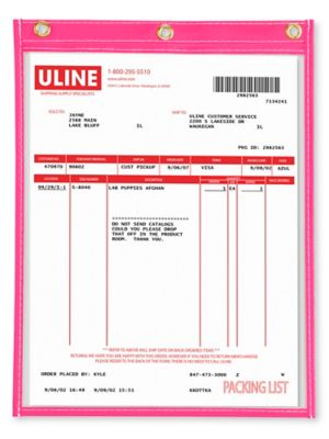 Job Ticket Holders 8 1/2 x 11", Pink S5498P Uline