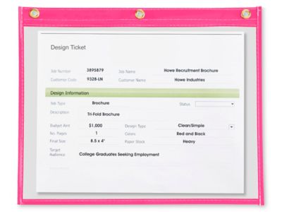 Job Ticket Holders - 12 x 9", Pink S-5512P