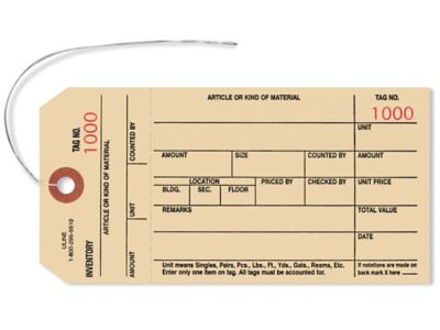 1-Part Stub Style Inventory Tags - Pre-wired, #1000 - 1999 S-5584PW
