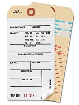 2-Part Inventory Tags with Adhesive Strip - Carbonless, #1000 - 1499 S-5588-A
