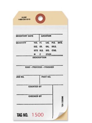 Two-Part Inventory Tags - Carbonless, #1500 - 1999