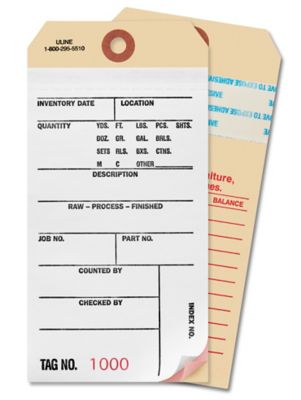 3-Part Inventory Tags with Adhesive Strip - Carbonless, #1000 - 1499 S-5592-A