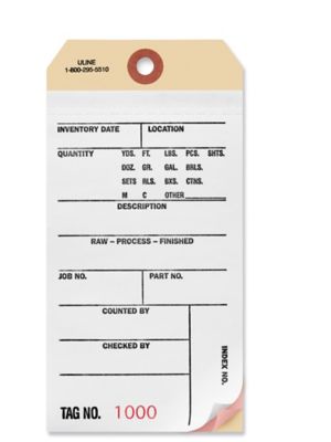  3-Part Inventory Tags - Carbonless, #1000 - 1499