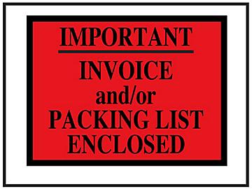 "Invoice and/or Packing List Enclosed" Full-Face Envelopes - Red, 4 1/2 x 6"