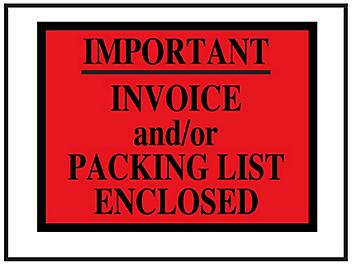 "Invoice and/or Packing List Enclosed" Full-Face Envelopes - Red, 4 1/2 x 6" S-561