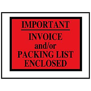 Sobres de Cara Completa "Invoice and/or Packing List Enclosed" - Rojo, 4 1/2 x 6"