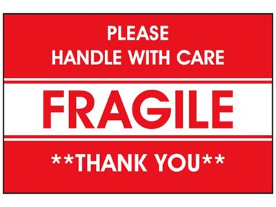 Afrekenen cursief lippen Please Handle with Care/Fragile/Thank You" Label - 2 x 3" S-5943 - Uline