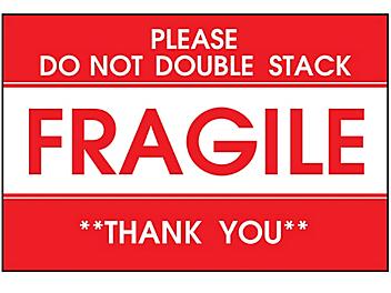 "Please Do Not Double Stack/Fragile/Thank You" Label - 3 x 5" S-5946