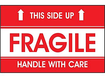 "This Side Up/Fragile/Handle with Care" Label - 3 x 5" S-5947