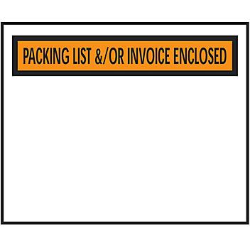 "Packing List &/or Invoice Enclosed" Banner Envelopes - Orange, 4 1/2 x 5 1/2" S-5968