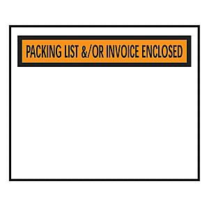 "Packing List &/or Invoice Enclosed" Banner Envelopes - Orange, 4 1/2 x 5 1/2"