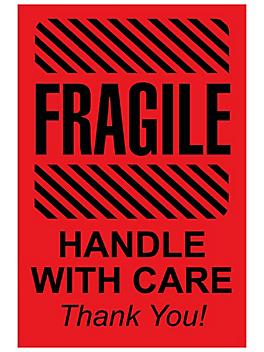 "Fragile/Handle with Care/Thank You" Label - 4 x 6" S-605