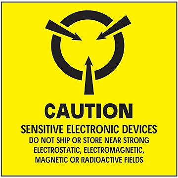 Etiquetas Adhesivas Antiestáticas de Advertencia - "Caution/Sensitive Electronic Devices", 2 x 2"
