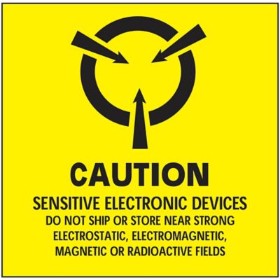 Static Warning Labels - "Caution/Sensitive Electronic Devices", 4 x 4" S-609