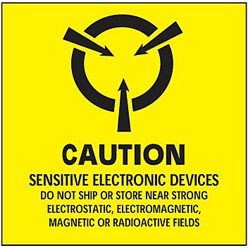 Etiquetas Adhesivas Antiestáticas de Advertencia - "Caution/Sensitive Electronic Devices", 4 x 4" S-609
