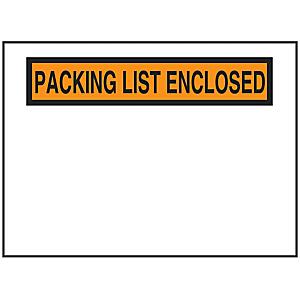 "Packing List Enclosed" Banner Envelopes - Orange, 4 1/2 x 6"