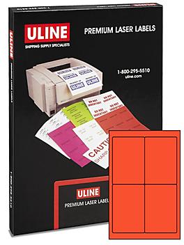 Uline Laser Labels - Fluorescent Red, 4 x 6" S-6229R