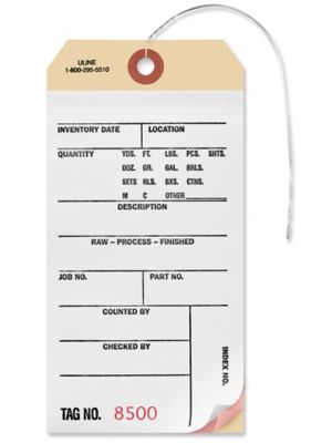 3-Part Inventory Tags - Carbonless, Pre-wired, #8500 - 8999 S-6477PW