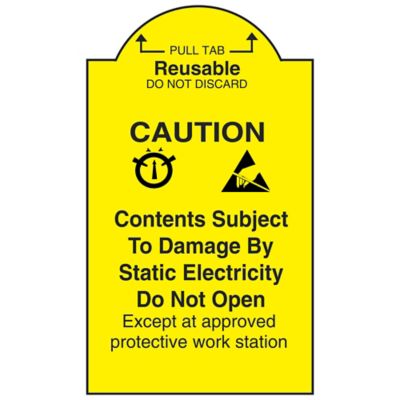 Static Warning Labels with Pull Tab - "Caution…Subject to Damage by Static Electricity", 3 x 1 3/4"