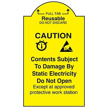 Static Warning Labels with Pull Tab - "Caution…Subject to Damage by Static Electricity", 3 x 1 3/4" S-6515