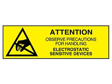 Etiquetas Adhesivas Antiestáticas de Advertencia - "Attention/Observe Precautions", 5/8 x 2"
